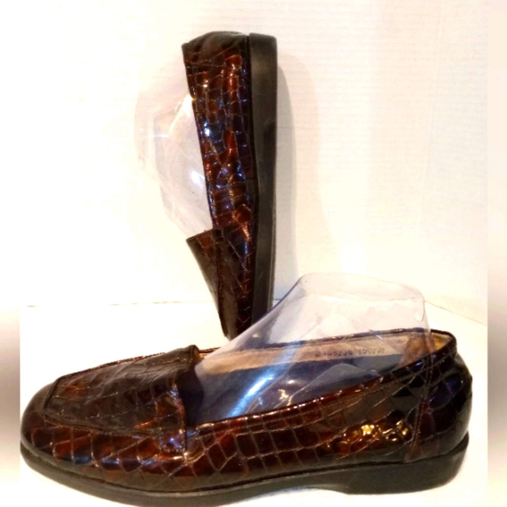 Ros Hommerson Leather Loafers Sz.‎ 10WW Brown Alligator Style